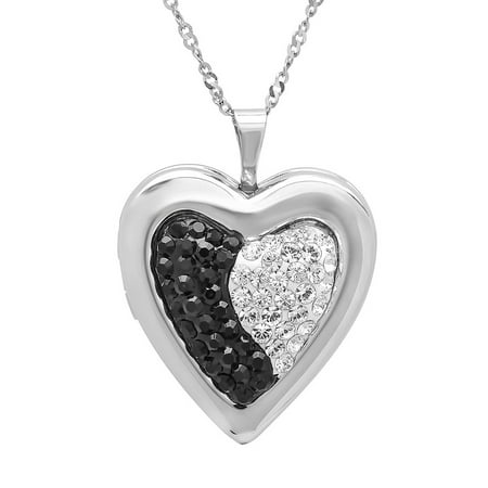 - Sterling Silver Black and White Locket Pendant made with Swarovski Crystals