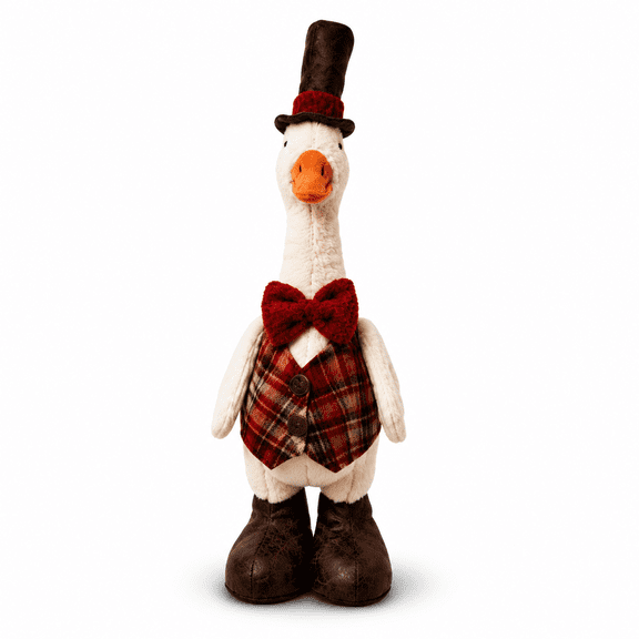 Rysoverian Christmas Standing Porch Goose Statue, 19-inch Plush Stuffed Goose Toy, Christmas Decorations Gift for Kids