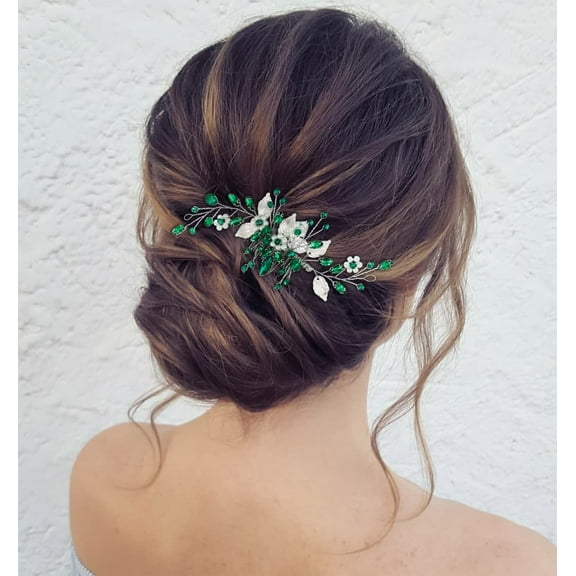 Leaf Bride Wedding Hair Comb Rhinestone Pearl Bridal Hair Pieces Flower Headpiece Crystal Hair Accessories for Women and Girls (1-Silver)