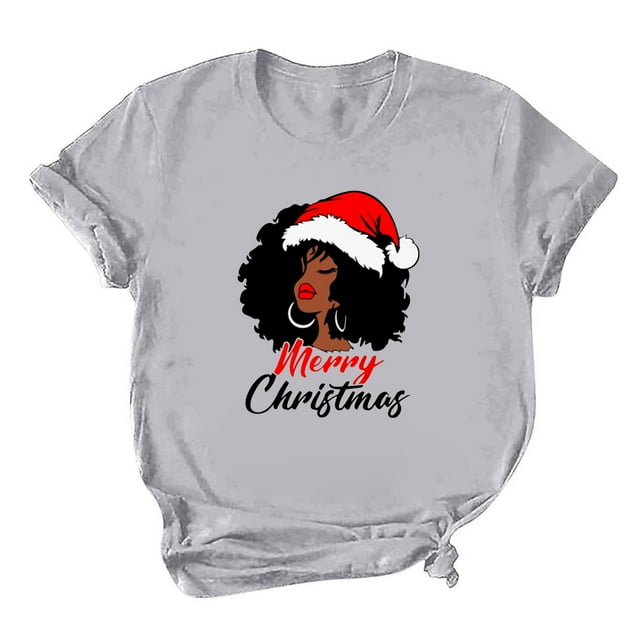 Camisas Navideñas Para Mujer Casual Cuello Redondo Manga Corta Árbol de Navidad Impreso Top Odeerbi ODB205674