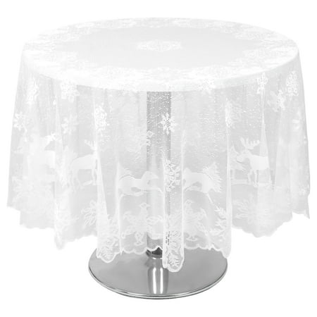 

Christmas Snowflake and Elk Pattern Round Table Cloth Xmas Themed Tablecloth