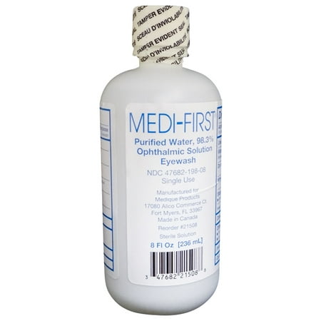 MEDI-FIRST Eyewash 98.3% Ophthalmic Solution Single Use 8oz 6 Bottles
