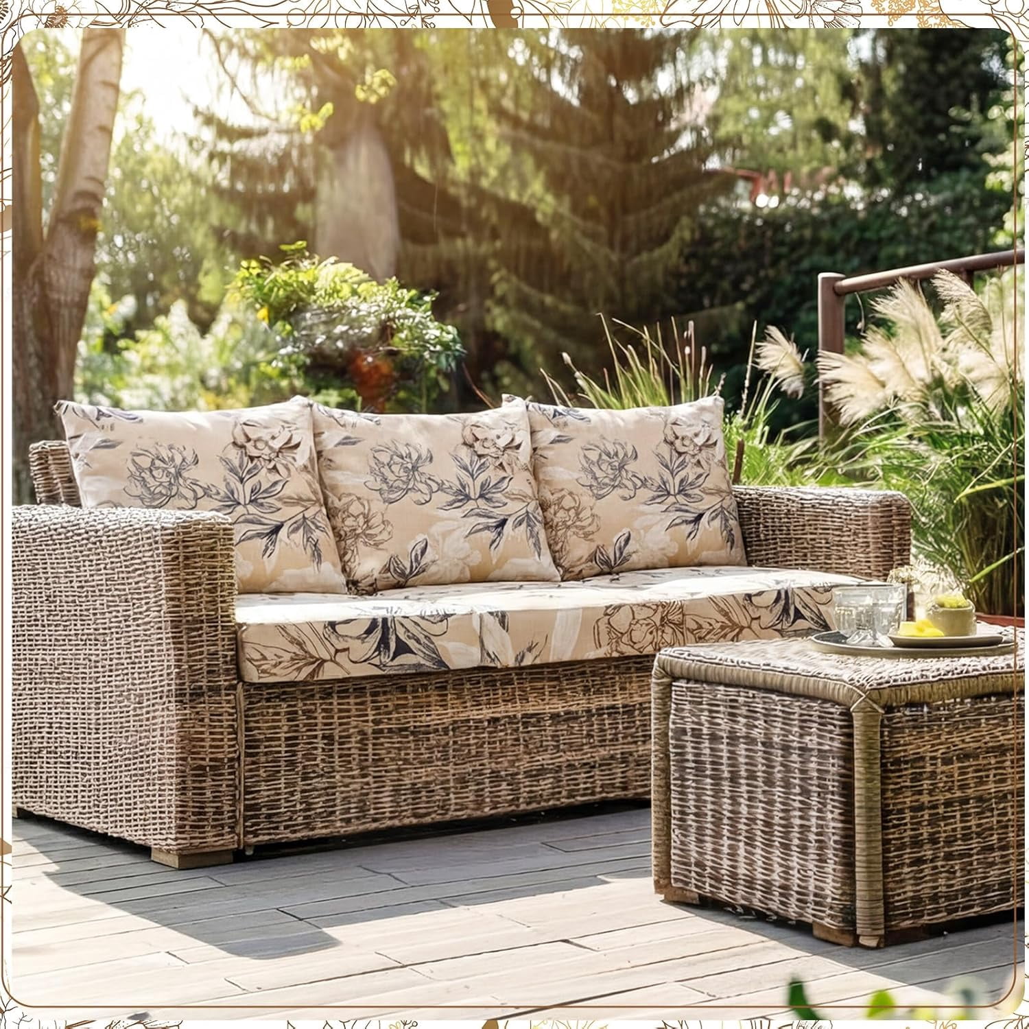 8 Pcs Stretch Printed Sofa Cushion Covers Outdoor Floral Couch Covers Replacement Outdoor Couch and Sofa Slipcovers, for Patio Furniture Cushion Washable Reusable Furniture Protector(Classic)