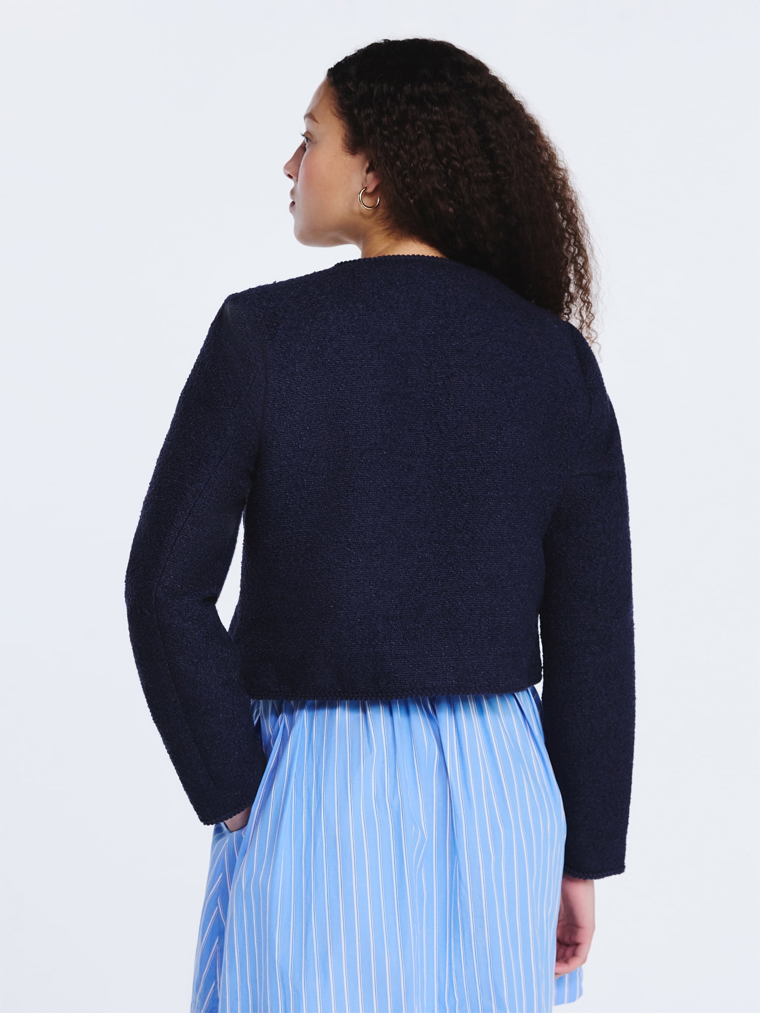 Free Assembly Women's Collarless Nubby Jacket with Long Sleeves, Sizes XS-XXL