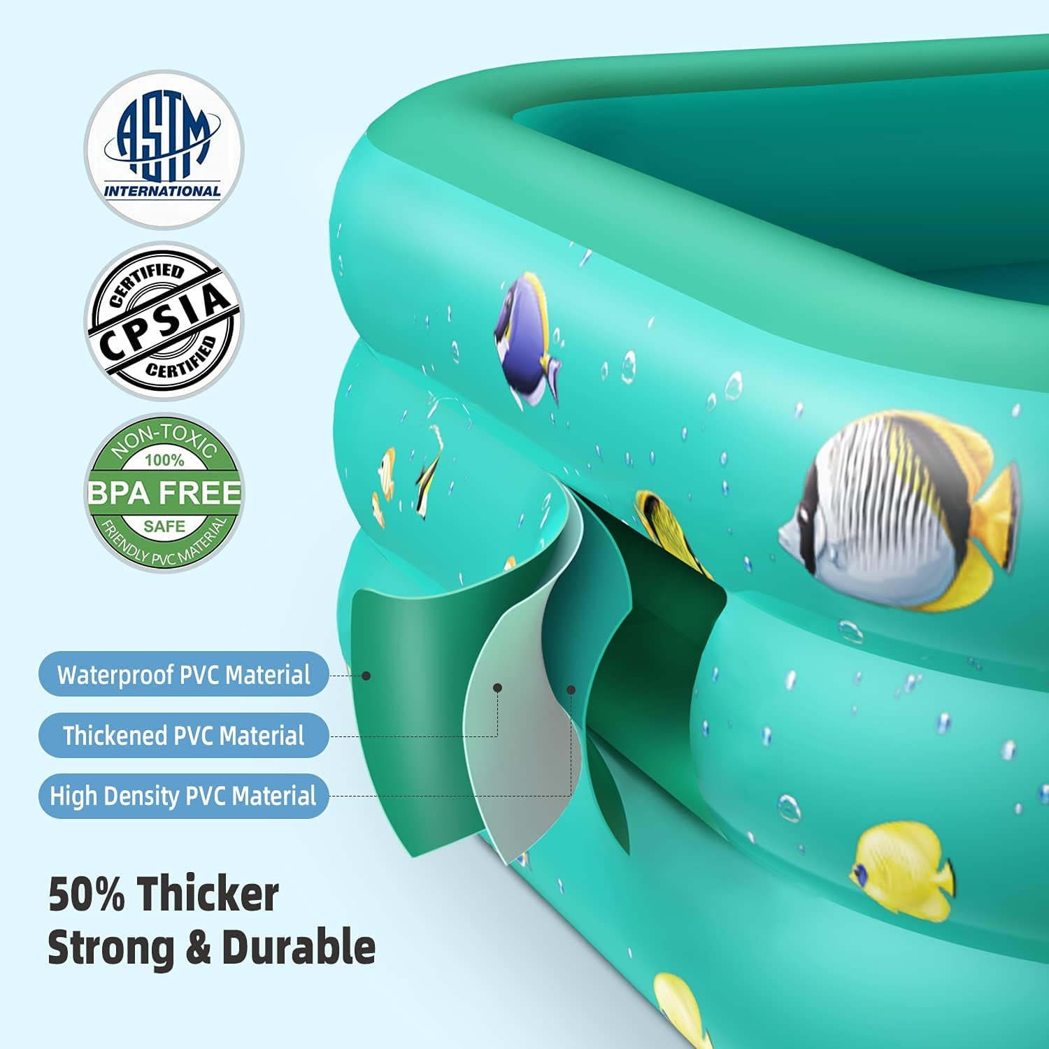 Inflatable Pool, 6.9 x 5 x 1.8 ft Family Swimming Pools for Kids, Toddlers, Infant, Adult, Rectangular, Thickened