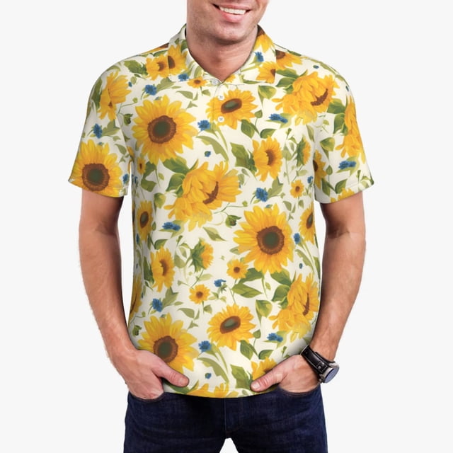 Balery Beautiful Countryside Sunflower Camisa Polo de Hombre con Estampado, de Manga Corta y Tejido Medio, Camisa Tipo Golf Polo-X-Large