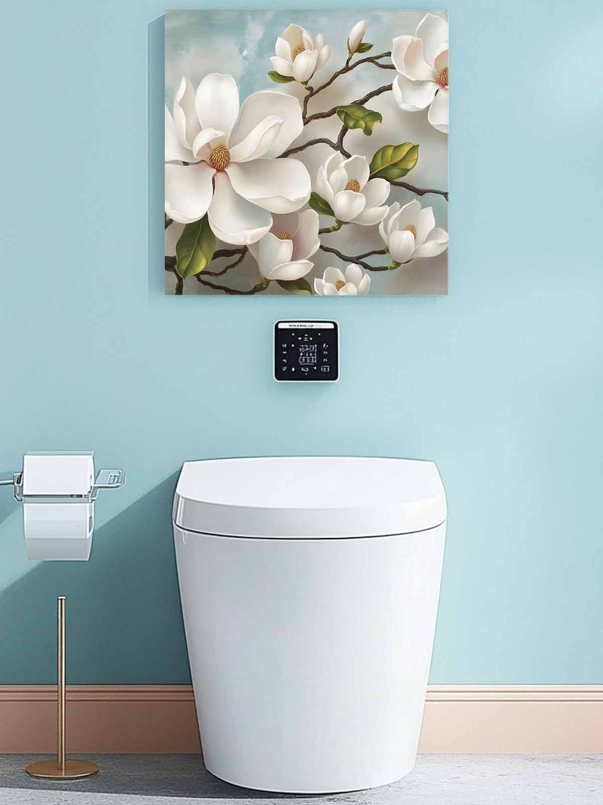 Magnolia Farmhouse Canvas Wall Art, White Floral Vintage Pastoral Botanical Framed Wall Decor Modern Artwork Prints Painting for Living Room, Bedroom, Kitchen & Cafe Decor 28x28 Inch