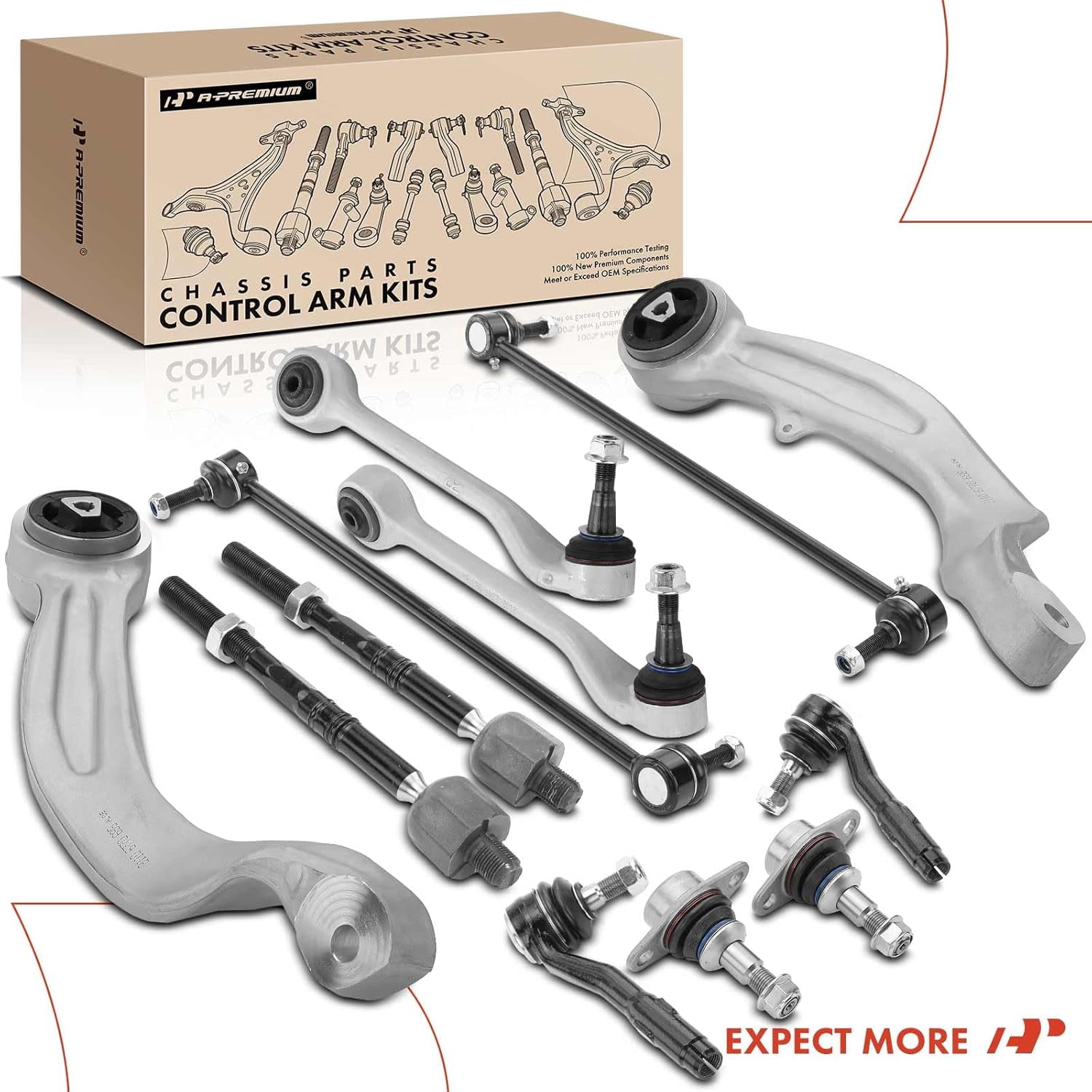 A-Premium 12Pcs Front Suspension Kit Lower Forward & Rearward Control Arm w/Ball Joint Sway Bar Link Tie Rod End Compatible with BMW 525xi/530xi 06-07 528i xDrive/535i xDrive 09-10 528xi 535xi