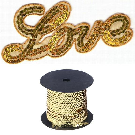 IDEANATEGRATE Flat Glitter Sequins 1Pack 6Mm Light Golden Paillette String Ribbon For Diy Attire Bridal Wedding Sewing