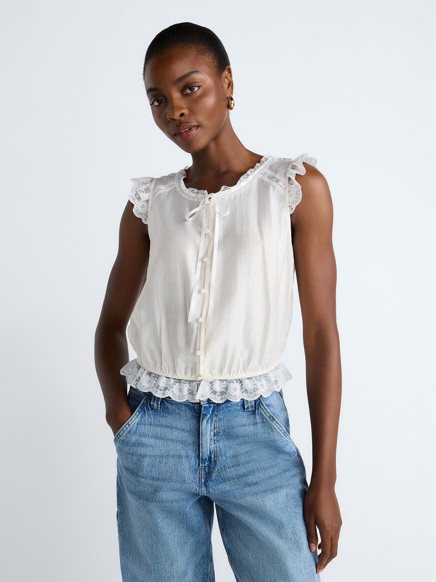 Scoop Women’s Day Lace Trim Top, Sizes XS-XXL