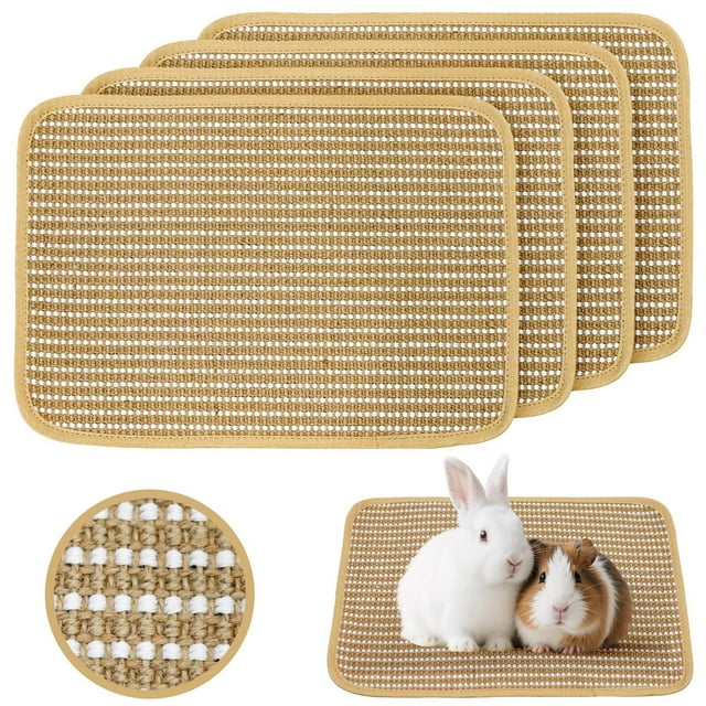 Almohadilla rascador de conejo, sisal para conejito, conejillo de indias, gato Alfombrillas de descanso para jaulas, tapete de zacate forrajera accesorios esenciales para interiores (4