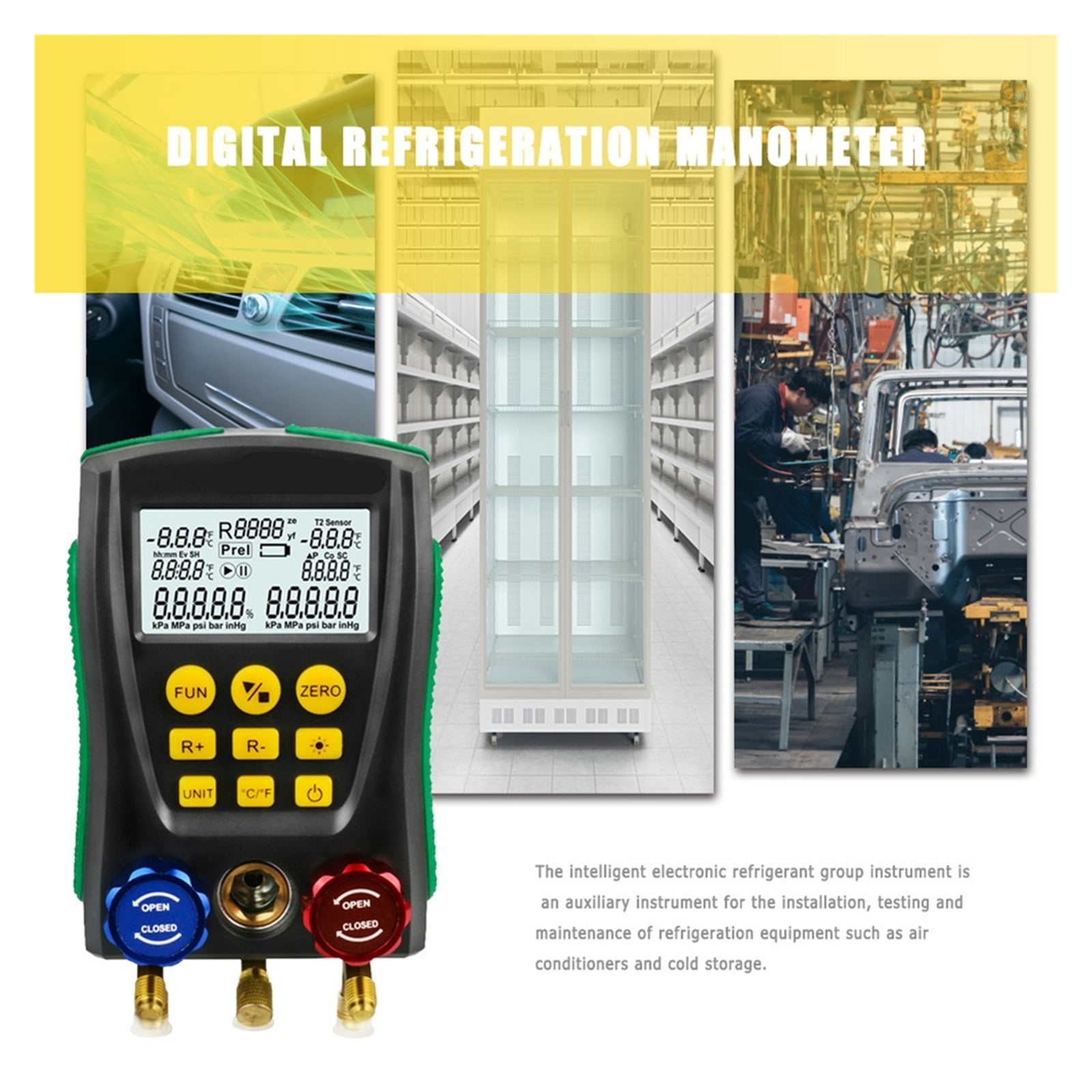 Vacuum Pressure Gauge Digital Manifold Meter HVAC Temperature Test