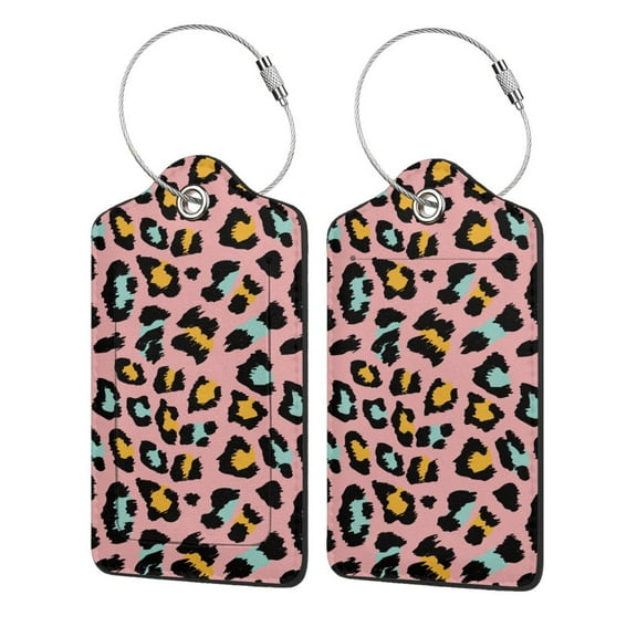 Naloa Leopard Luggage Tag for Suitcase Leather Baggage Tag with Stainless Steel Loop Privacy Cover for Women Men Girls-1