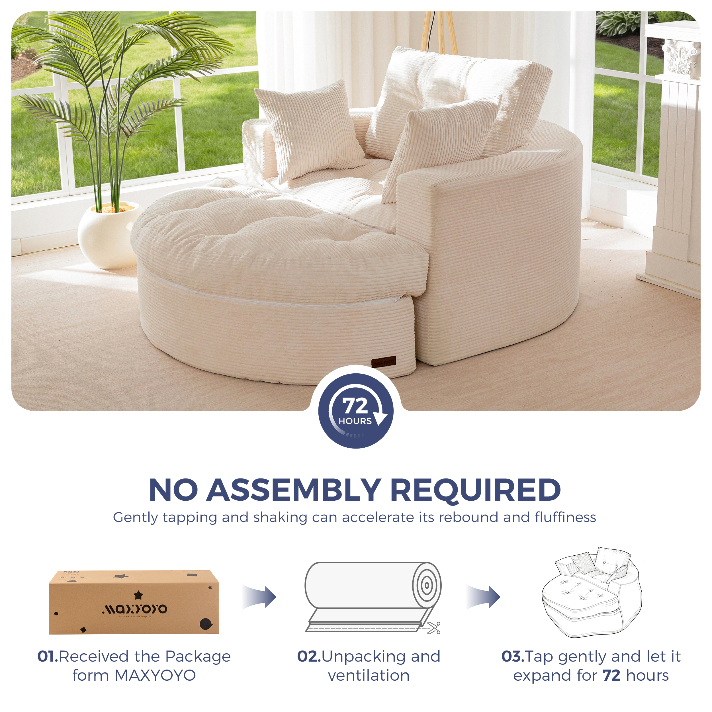 BYBYME 49" Round Chaise Lounge Chair, Beige photo 4