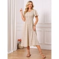 thumbnail image 2 of DARING DIVA Women's Floral Midi Flutter Short Sleeve V Neck Smocked A Line Dress S Apricot, 2 of 6