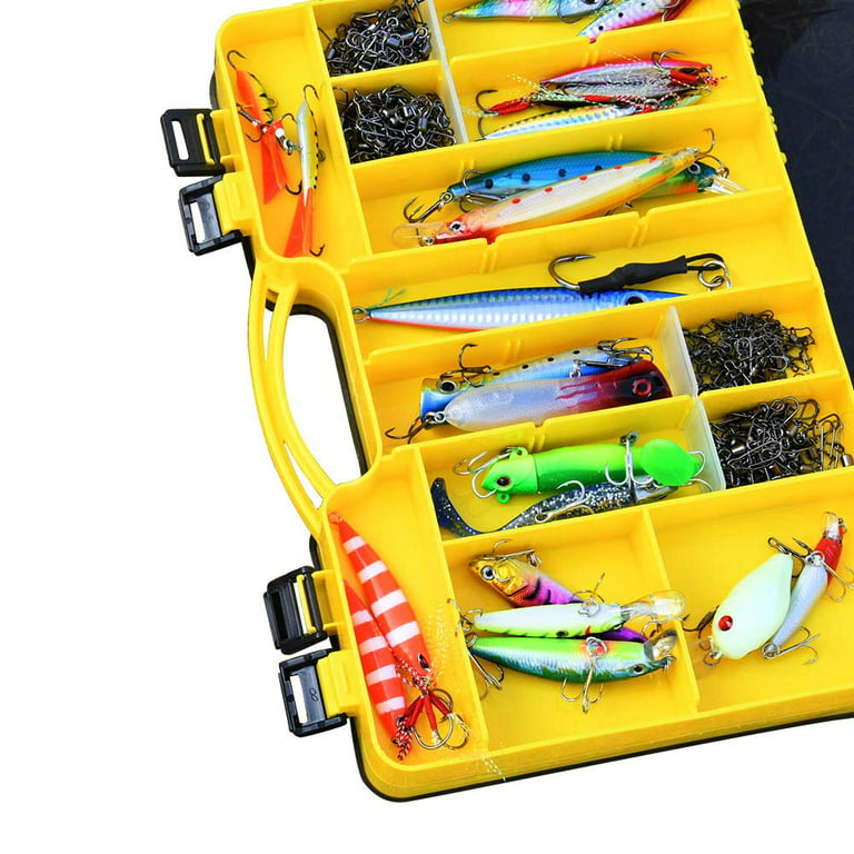 Goture Fishing Tackle Storage Hard Case 2 Sided Storage Trays Handle  Portable Plastic Organizer Box 44 Compartments Sea Boat Accessory 12 8 3  Smoke Yellow 