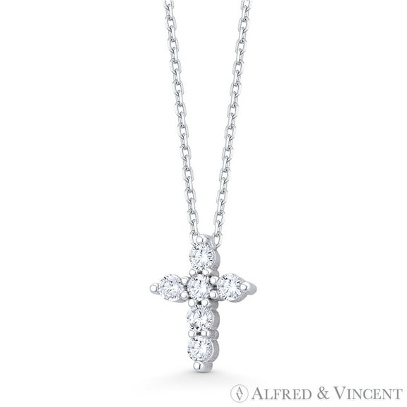 Round Brilliant Cubic Zirconia Crystal Cross Charm Pendant in .925 Sterling Silver