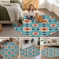 thumbnail image 5 of Round Rugs 5Ft, Orange Teal Blue Round Area Rug Washable Indoor Throw Carpet, Modern Abstract Floral Ethnic Soft Non Slip Circle Rug for Cabinet Bathroom Home Decor Aesthetic, 5 of 8