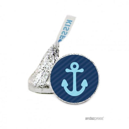 Boy Navy Blue Nautical Anchor Hershey's Kiss Baby Shower Stickers 216-Pack