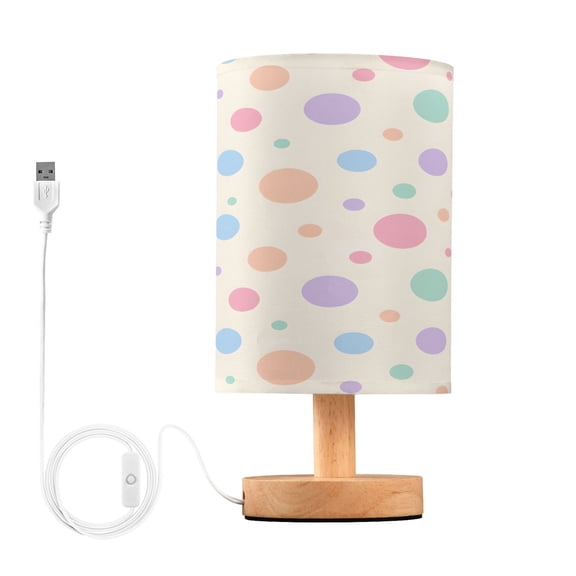 Colorful Polka Dot Table Lamp, Fully Dimmable Nightstand Lamp with USB and Linen Fabric Shade, Modern Gifts for Bedroom, Living Room, Office