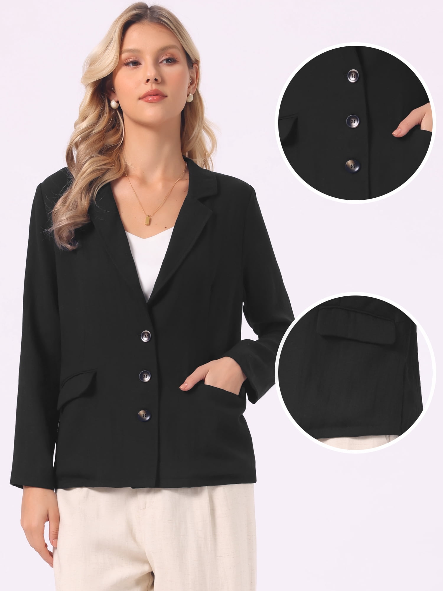 DARING DIVA Women's Lapel Collar Long Sleeve Lightweight Blazer Jacket M Black