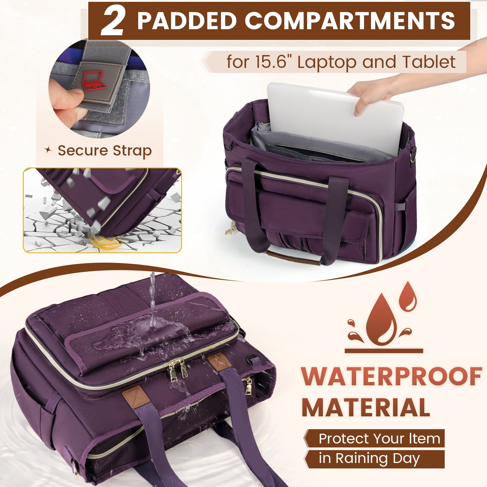 RAINSMORE Teacher Tote Bag 15.6 inch Laptop Bag for Women Work Bags Nurse Bag Lightweight Laptop Tote Computer Briefcase
