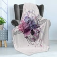thumbnail image 4 of Skull Soft Flannel Fleece Throw Blanket, Grunge Illustration of Human Skull Dragonfly with Watercolor Splash Sketchy, Cozy Plush for Indoor and Outdoor Use, 60" x 80", Purple Pink Black, by Ambesonne, 4 of 5