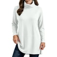 thumbnail image 2 of QINGFSAP Womens Turtleneck Top Long Sleeve Side Split Pullover Shirt Casual Loose Fit Fall Winter Blouse, 2 of 7