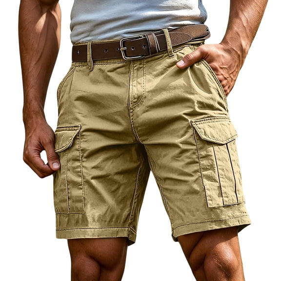 Mens Cargo Shorts Relaxed Lightweight Quick Dry Elastic Waist Stretch Summer Casual Camping Hiking Fishing Men's Cargo Shorts Multi Pockets Beige L