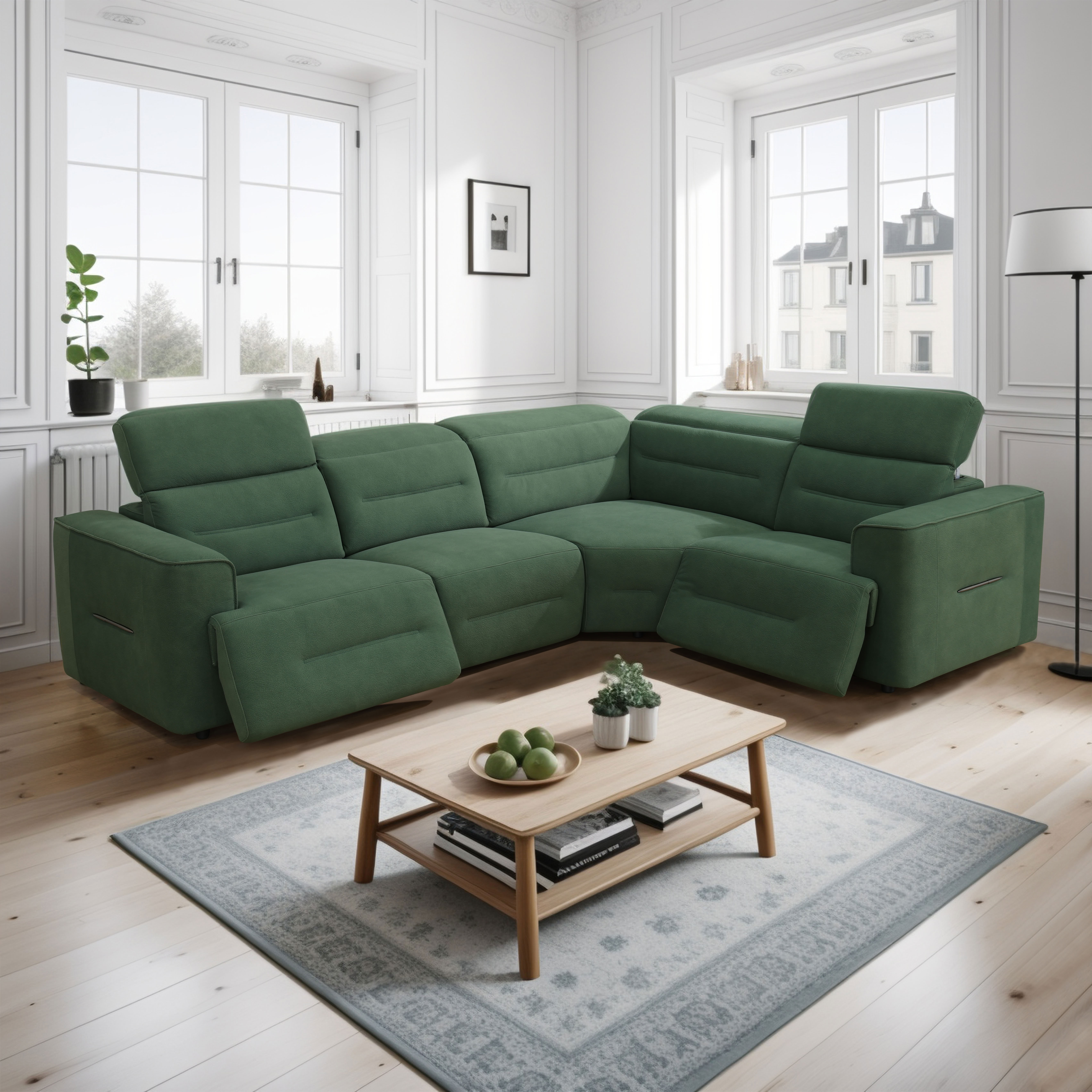 MAYEERTY 4-Seater Intelligent Recliner Sofa Set, Non-Pilling Fabric with Adjustable Headrest for Modern Family Living Rooms
