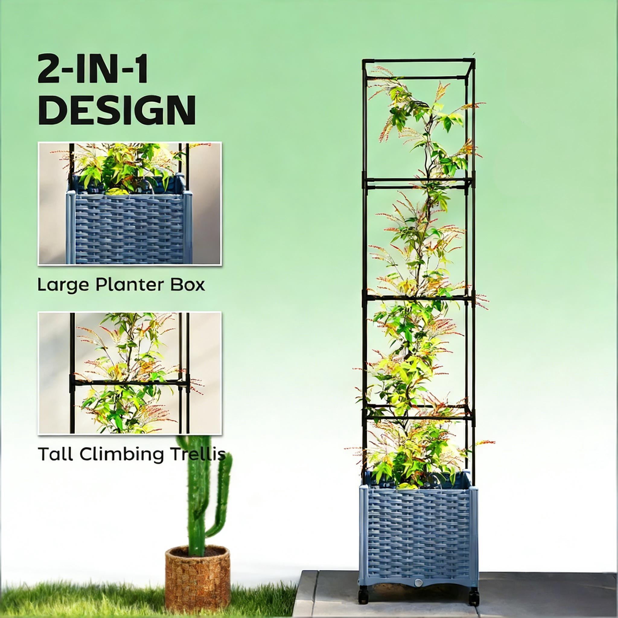 Mobile Raised Garden Bed, Adjustable Height Trellis Plant Cage