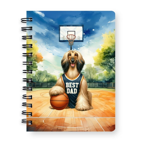 Happy Father's Day Afghan Hound Playing Basketball with Best Dad Jersey Spiral Bound Journal Dog Lover 5x7in Spiral Notebook - 13006