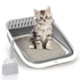 thumbnail image 1 of Caja de arena para gatos TomTenisse con tapa abierta, grande, plegable, gris, 1 of 7