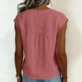 thumbnail image 5 of Summer Cotton Linen Tops,Women's Cotton Linen Blouse Shirt Short Sleeves Round Neck Casual Lace Solid Top for Summer, 5 of 8
