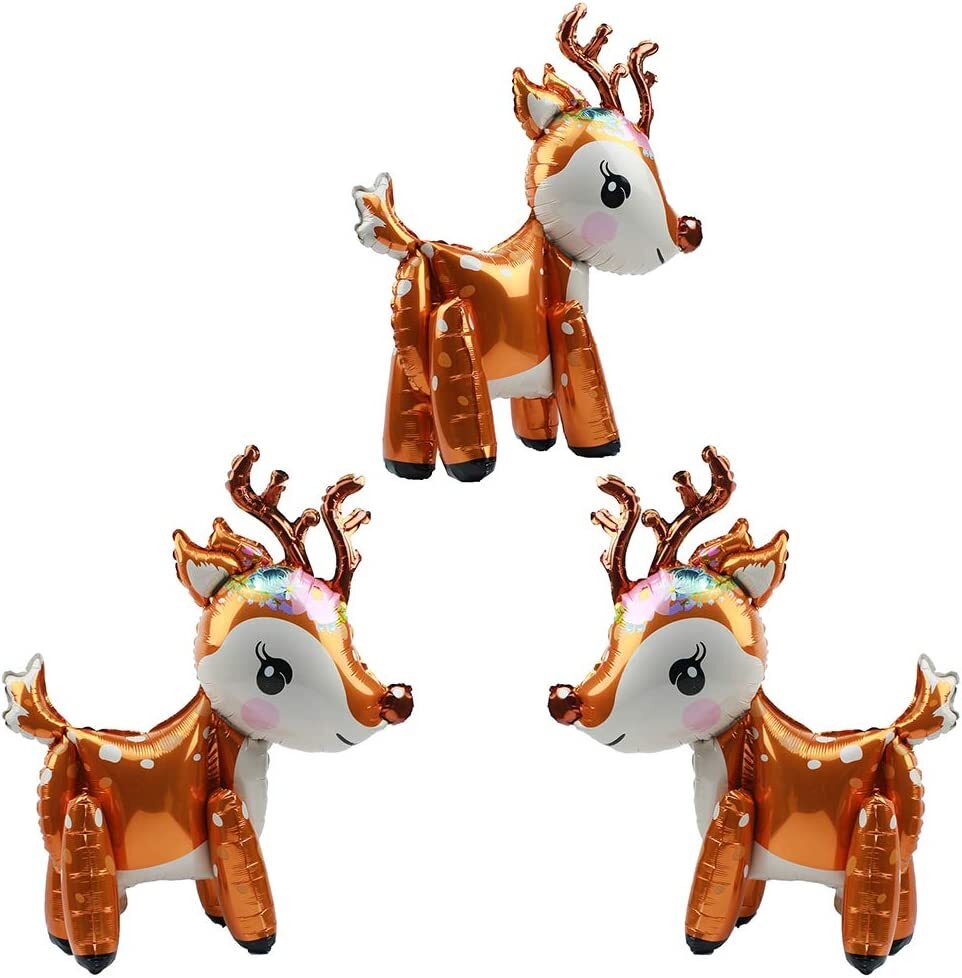 3 Pack SelfStand Reindeer Balloons Forest Critter Buck or Doe Deer