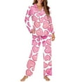 thumbnail image 3 of Renewold 2 PCS Women Valentine's Day Pajama Set Size 2XL Pink Hearts Pullover Loungewear Outfits Skin Friendly Loose Fitting Button Sleepwear for Fall Spring Winter, 3 of 6