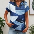 thumbnail image 2 of Dweltoz Shirts for Women Summer Short Sleeve Casual Top V Neck Loose Fit Shirts Beach Vacation Color Block Tees 2026,Dark Blue S, 2 of 7
