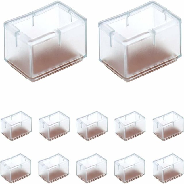 12 Pcs Rectangle Silicone Chair Leg Protectors, Compatible with Chair/Table/Sofa Legs, Size 24-30mm x 39-47mm