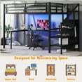 thumbnail image 6 of Bellemave Full Size Metal Loft Bed with L-shaped Desk and Storage Staircase, Loft Bed Frame with Wardrobe and Shelf, Loft Bed with LED Lights and USB Port for Kids Teens (Black, Full Size), 6 of 11