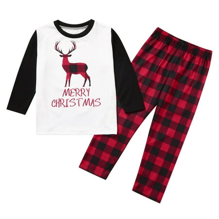 

Tretra Family Xmas Matching Pajamas Set Reindeer Plaid Family Sleepwear