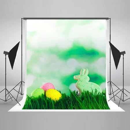 Image of HelloDecor 5x7ft Spring Easter Photography Props Easter Eggs Grass Photo Studio Backgrounds Green Natural Scenery Rabbit Backdrops for Photo Studio Backgrounds