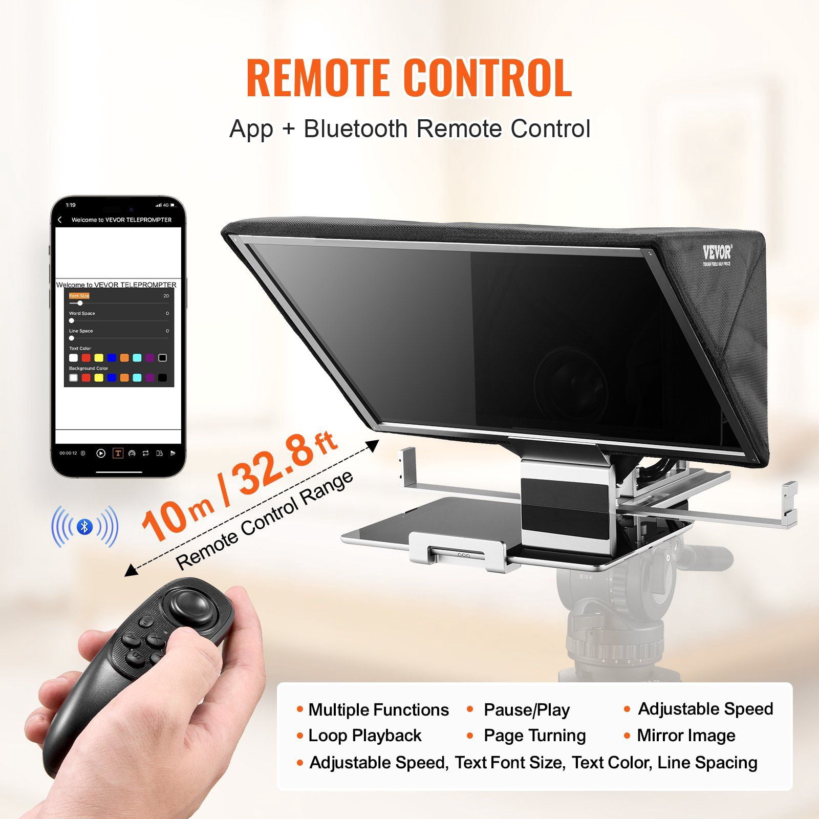 Adjustable 16'' Floor-Mounted Teleprompter with Remote - Perfect for Live Streaming on Phone & Webcam