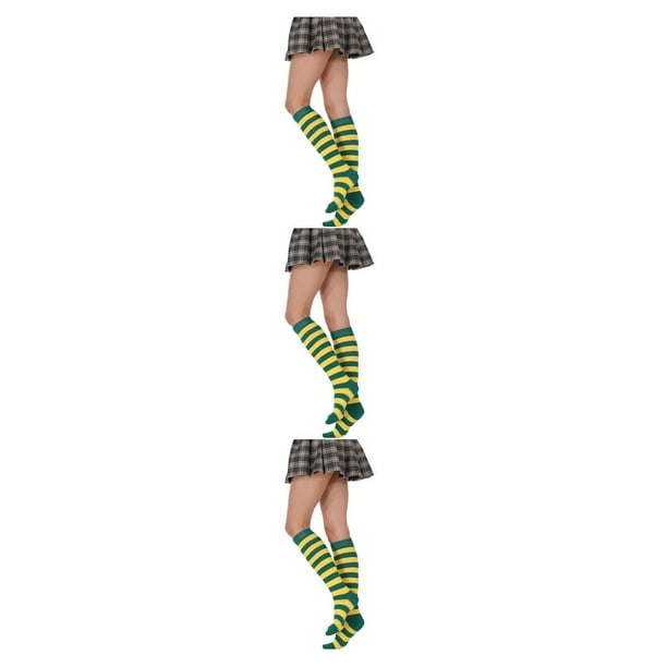 Sonducket 1 par de calcetines a rayas hasta la rodilla de arcoíris, medias cómodas, medias de manguera para disfraz de fiesta, rayas verdes y amarillas Type1 NO1 Sonducket CBP288762