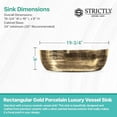 thumbnail image 6 of Strictly Sinks 19 Inch Bathroom Vessel Sink – Rectangular Gold & White Ceramic Countertop Bathroom Sink – Easy to Install Above Counter Luxurious Vessel Sink for Bathroom (19-3/4″ W x 16″ L x 6″H, 6 of 8
