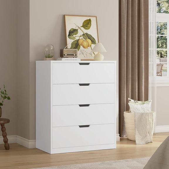 Afuhokles 4 Drawer Dresser, White Chest of Drawers for Bedroom,Closet Dressers with Drawers for Living Room, Entryway, Hallway