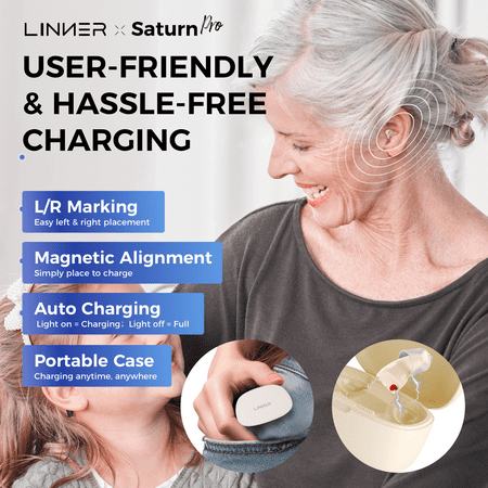 LINNER - Saturn 2 OTC Rechargeable Hearing Aids for Seniors, Discreet & Noise-Canceling – Beige - Beige Gold