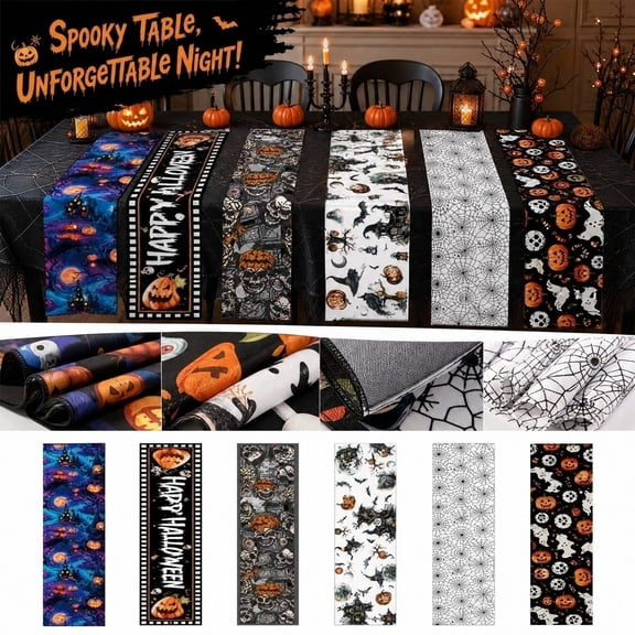 Halloween Table Runner, Decorative Tablecloth Set for Party Decor, Tabletop Accessories, 1Pack Black