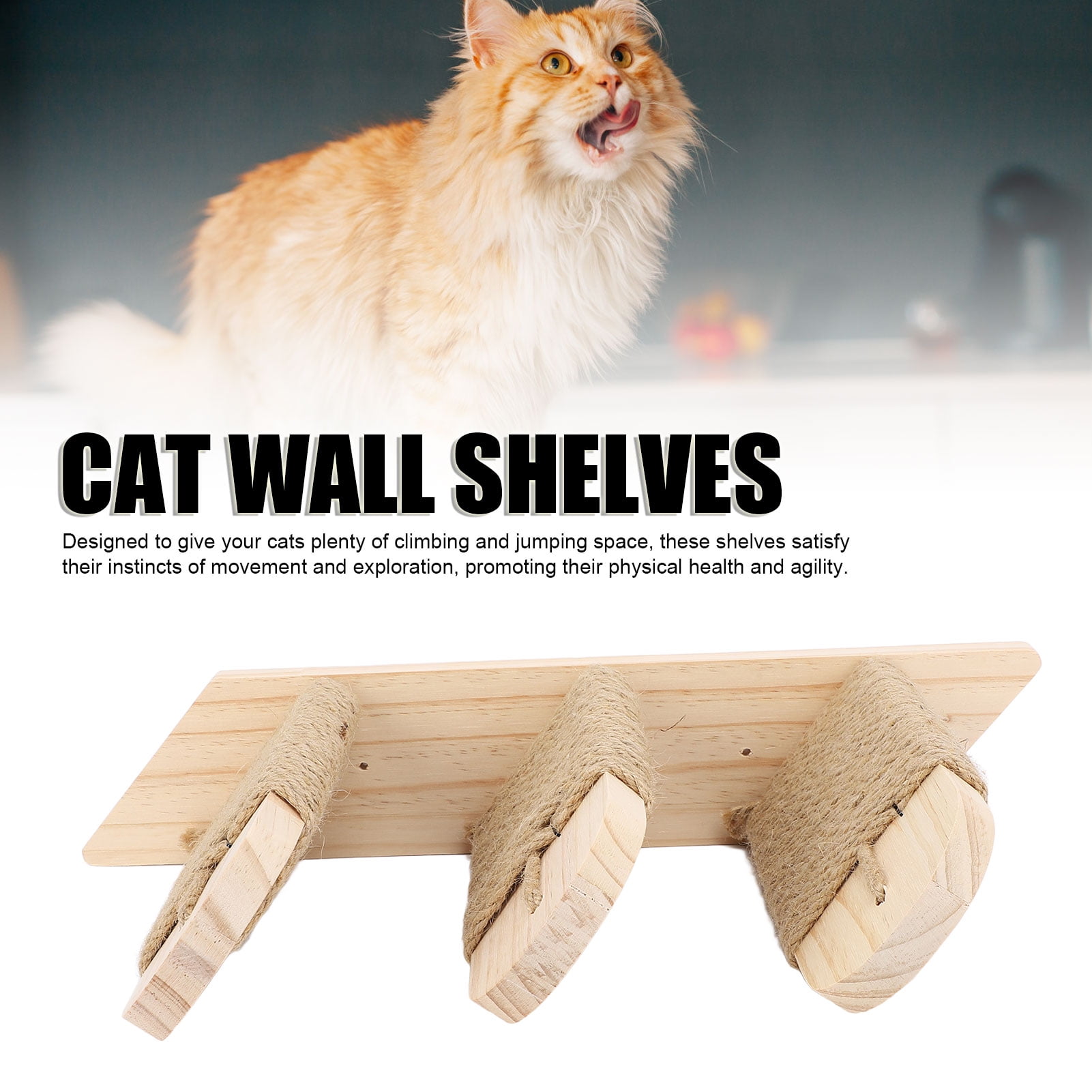 Riousery Cat Wall Mounted Climbing Shelves Pine Wood Stable Structure Space Saving Perches for Home Apartment, 3 Steps (16.14 inches / 41 cm)