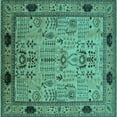 thumbnail image 1 of Ahgly Company Machine Washable Indoor Square Oriental Turquoise Blue Industrial Area Rugs, 7' Square, 1 of 4