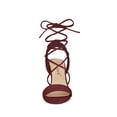 thumbnail image 6 of BLISSFUL STEP Women's Shoes Faux Suede Lace Up Block Heel Slingback Open Toe Sandals Burgundy 7, 6 of 7